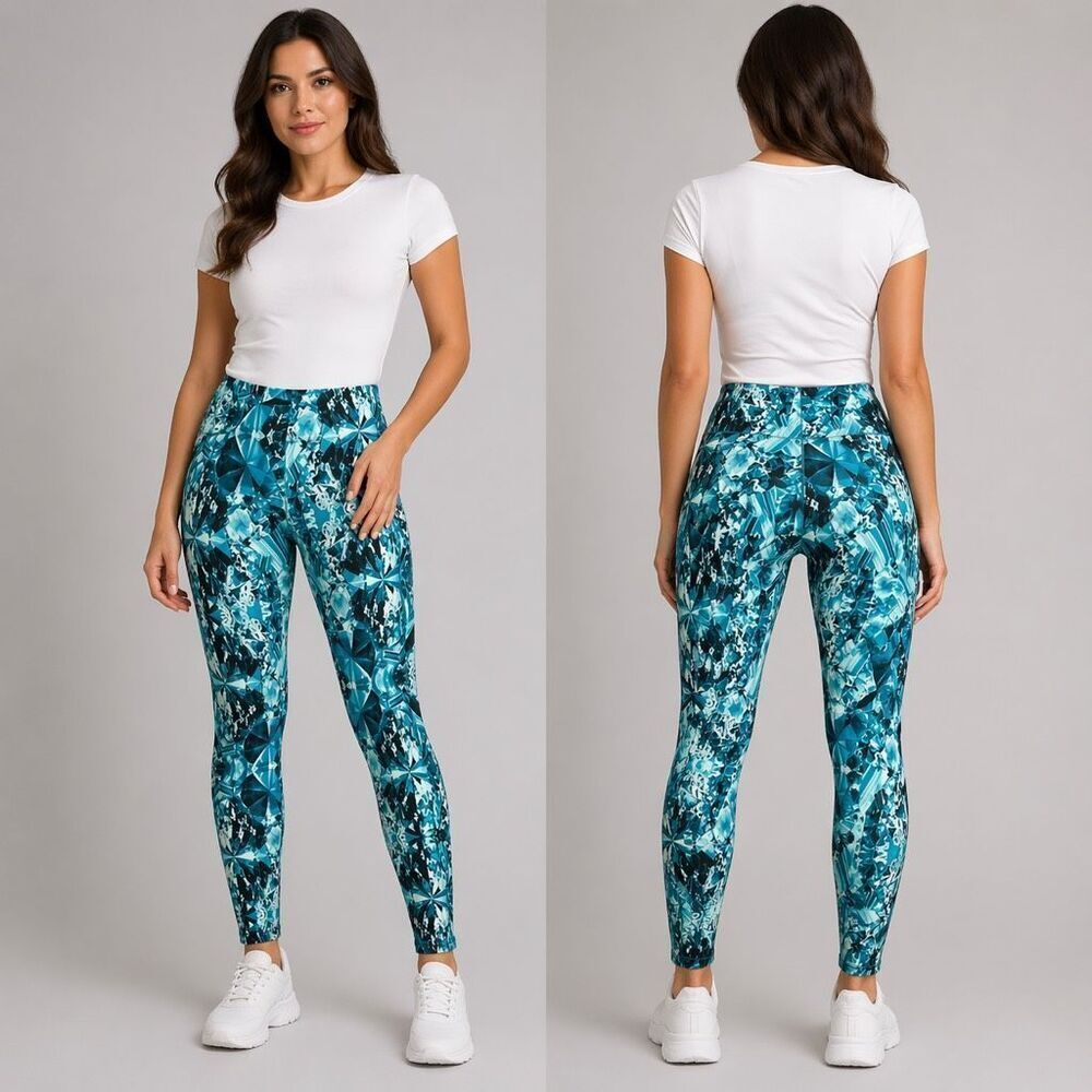 Material Girl Blue & Black Geometric Tie Dye Neon Colorful Stretchy Leggings M